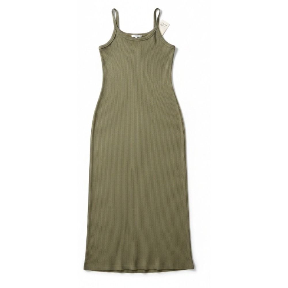 A New Day Womens XS Ribbed Knit Maxi Dress Olive Green Sleeveless High Neck NWT